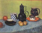 Still life Blue Enamel Coffeepot Earthenware and Fruit (nn04), Vincent Van Gogh